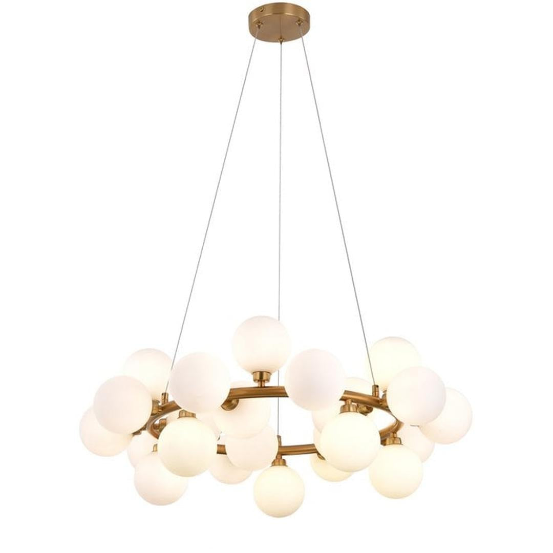 Hanglamp met witte glazen kelken – modern design – gouden messing frame – 60 x 40 x 30 cm