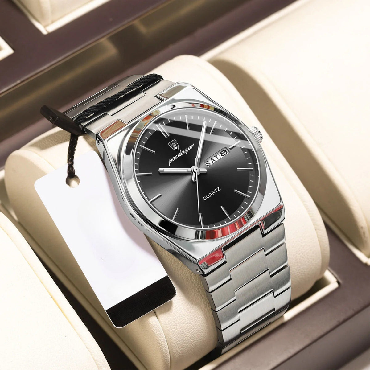 horloge in zilver zwart – van bovenaf gezien
