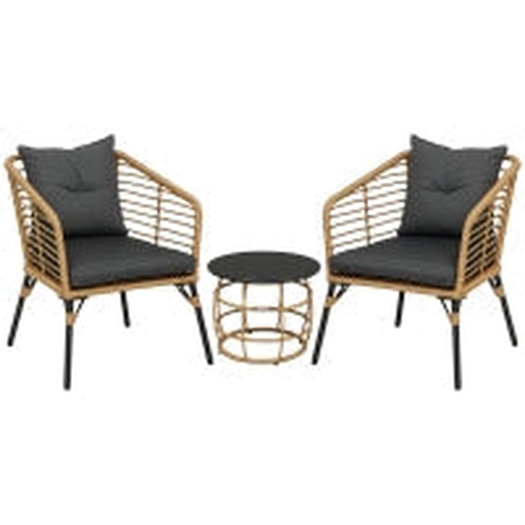 Outsunny 3-delige bistroset van PE rattan – 2 stoelen en tafel Ø46 cm – 62 x 65 x 78 cm – draagkracht 120 kg