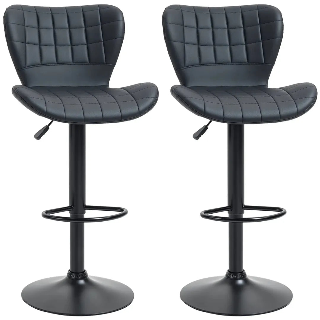 Barkrukken Set van 2 – In Hoogte Verstelbaar en Draaibaar met Voetsteun – Lederlook en Metalen Frame – Grijs – 44 x 49 x 90-110 cm