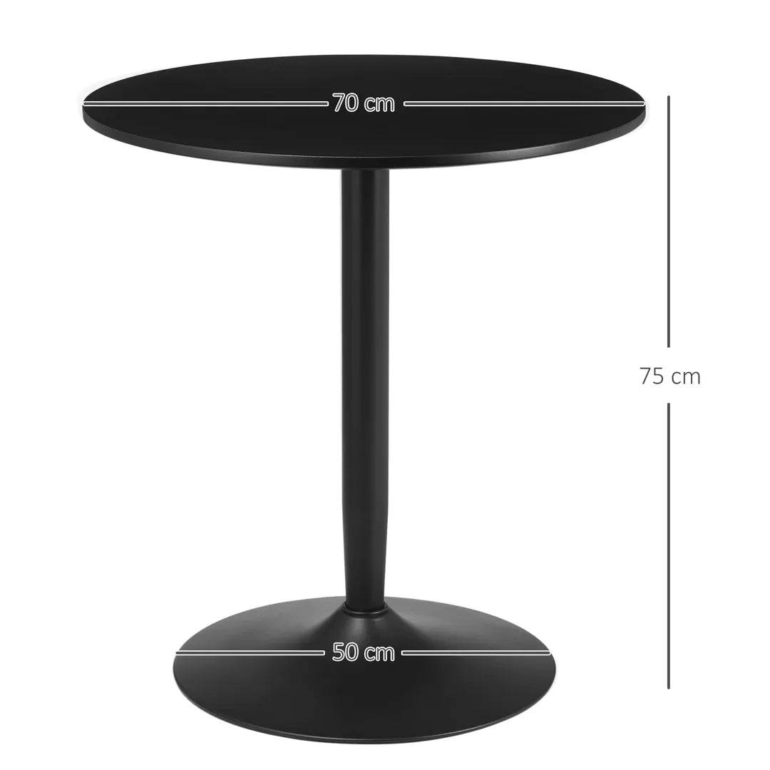 Eettafel voor 2 Personen – Rond Tafelblad Ø80 cm van MDF en Staal, Antislip, Wit, 75 cm Hoog