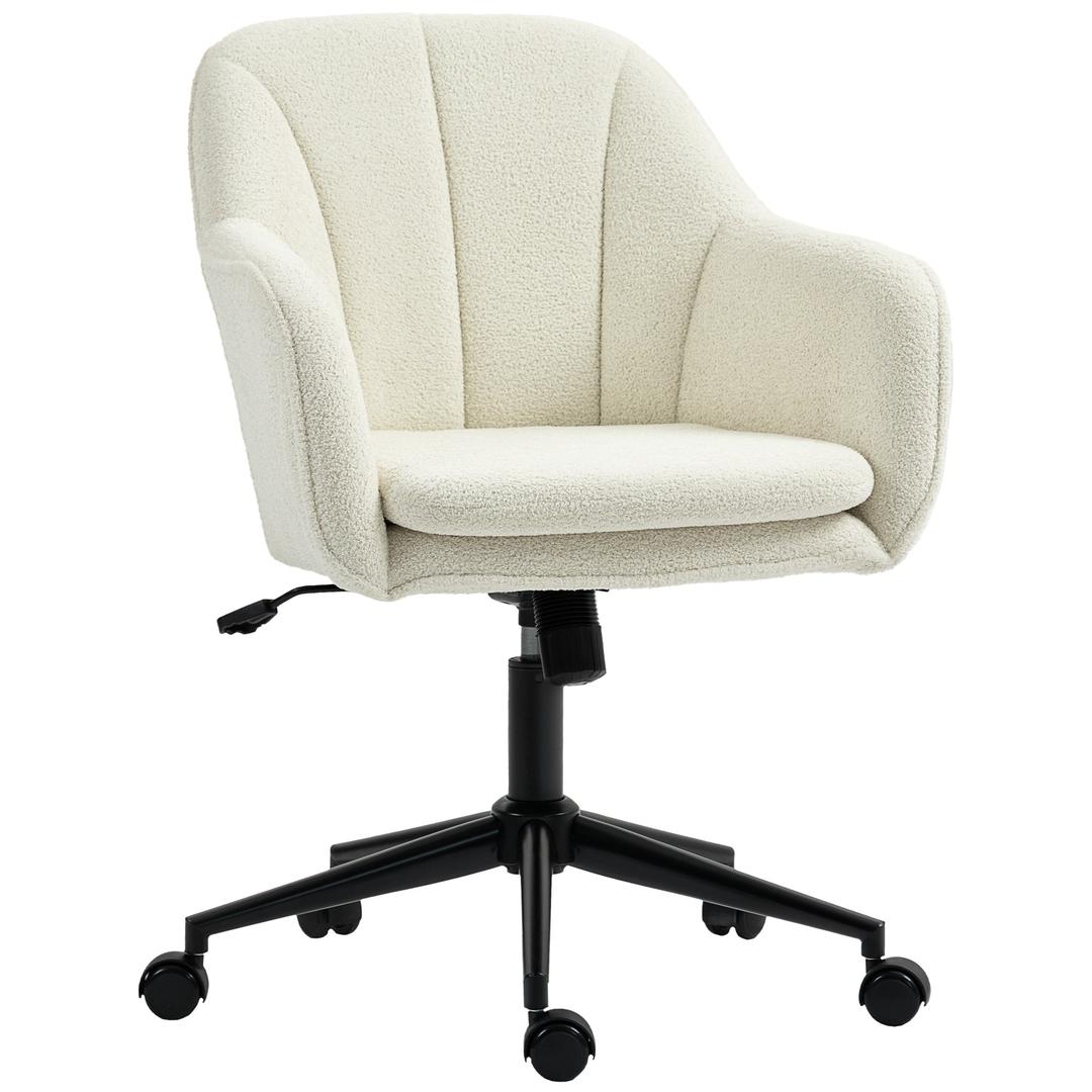 Bureaustoel met stoffen bekleding in sneeuwflanel-look – draaibare make-upstoel met gebogen rugleuning, beige