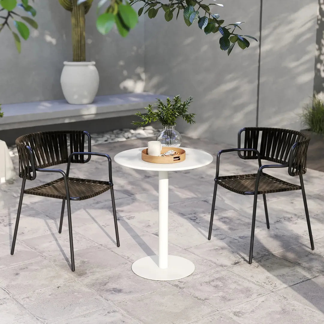 Ronde Eettafel voor 2 Personen – Stalen Frame – Geschikt voor Binnen en Buiten – Wit