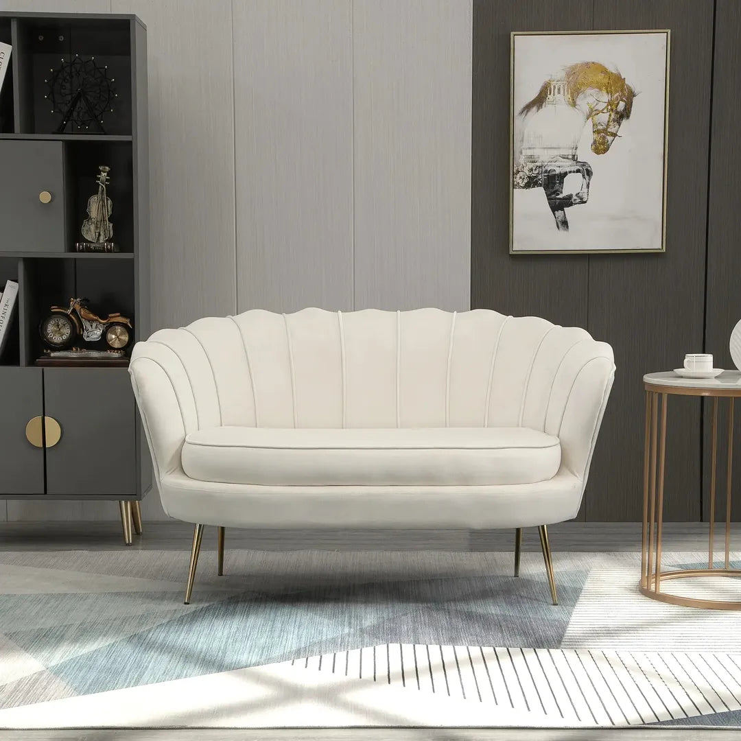 Bank 2-Zits – Stoffen Bekleding in Fluweeloptiek – Crème/Goud – Belastbaar tot 150 kg