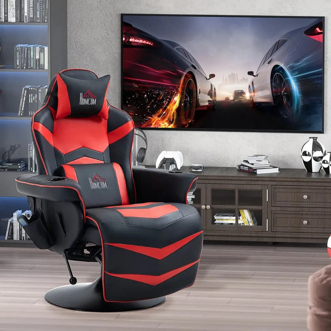 Gamingstoel met massagefunctie – verstelbare rugleuning – voetsteun – staalframe – kunstleer – max. 120 kg