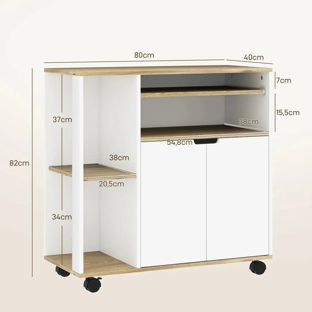 Keukentrolley met 1 Kruidenrek en 1 Handdoekhouder – 109 x 40 x 89 cm, Witte Servierwagen op Wielen