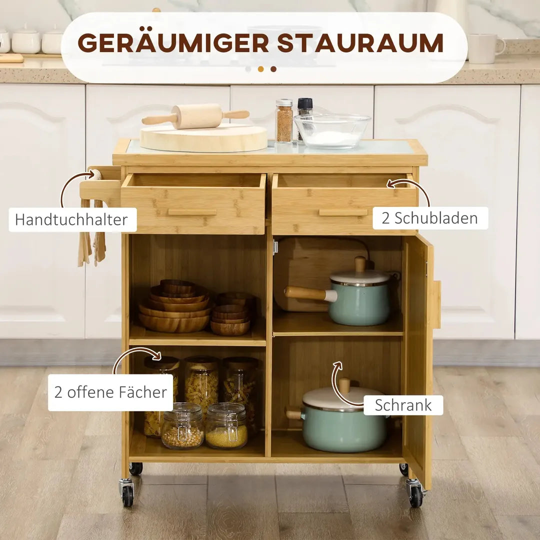 Keukentrolley met 1 Kruidenrek en 1 Handdoekhouder – 109 x 40 x 89 cm, Witte Servierwagen op Wielen