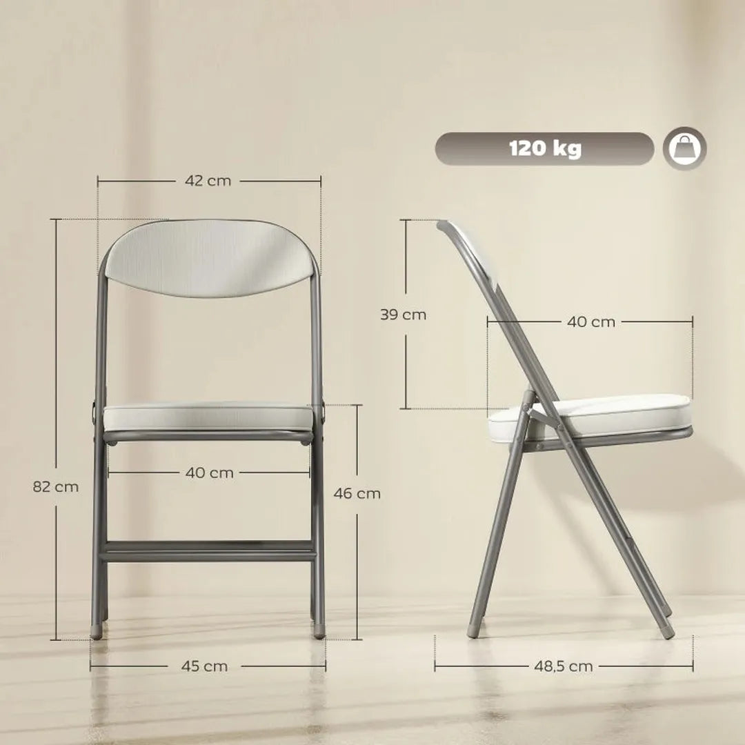 Set van 4 opvouwbare stoelen – corduroy bekleding – rugleuning – metalen frame – crème wit