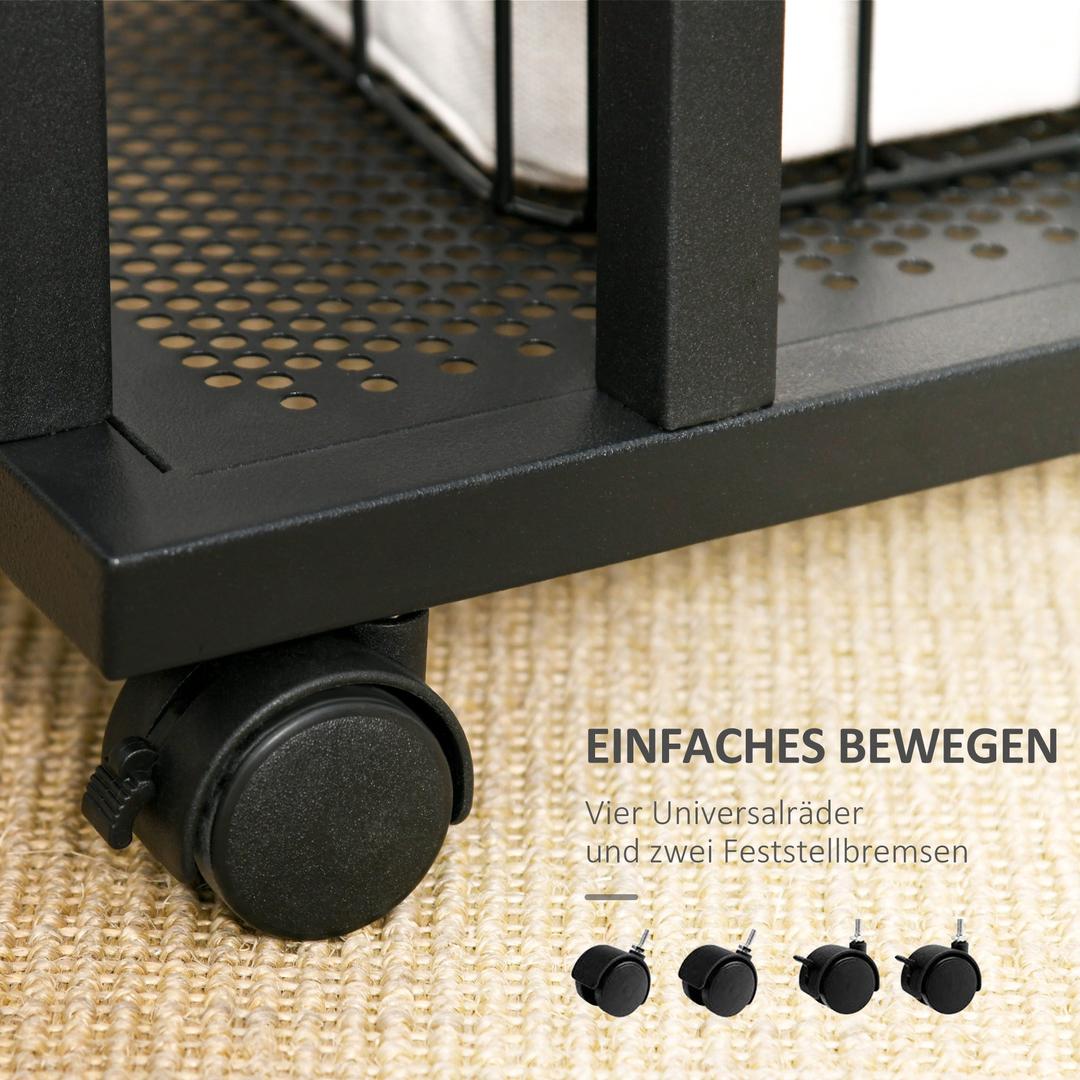Bijzettafel in C-vorm met Wielen – Laptoptafel of Bedtafel – Metaal en Houtlook Walnoot – 51 x 36 x 65 cm – Zwart