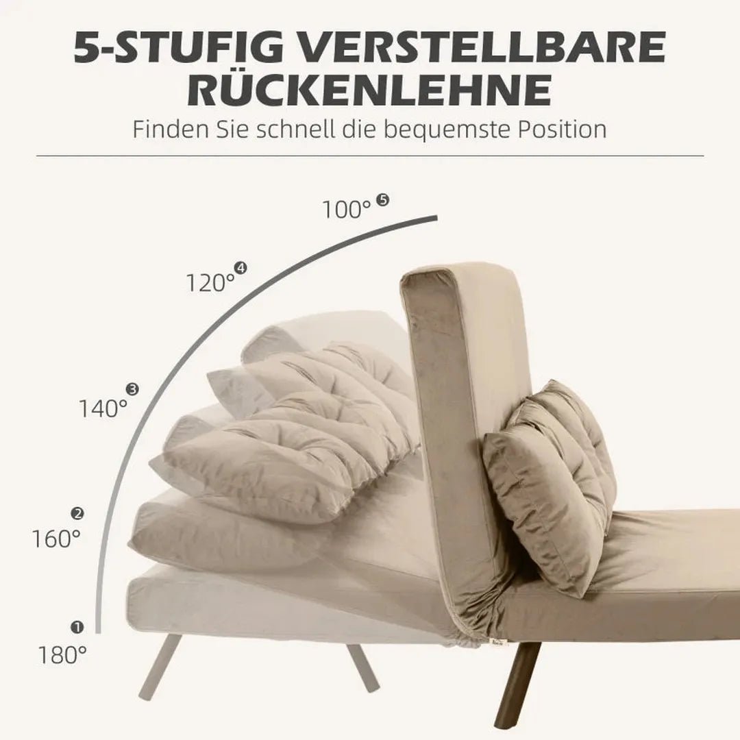 2-zits slaapbank – fluwelen bekleding – inklapbaar – inclusief 2 kussens – naturel