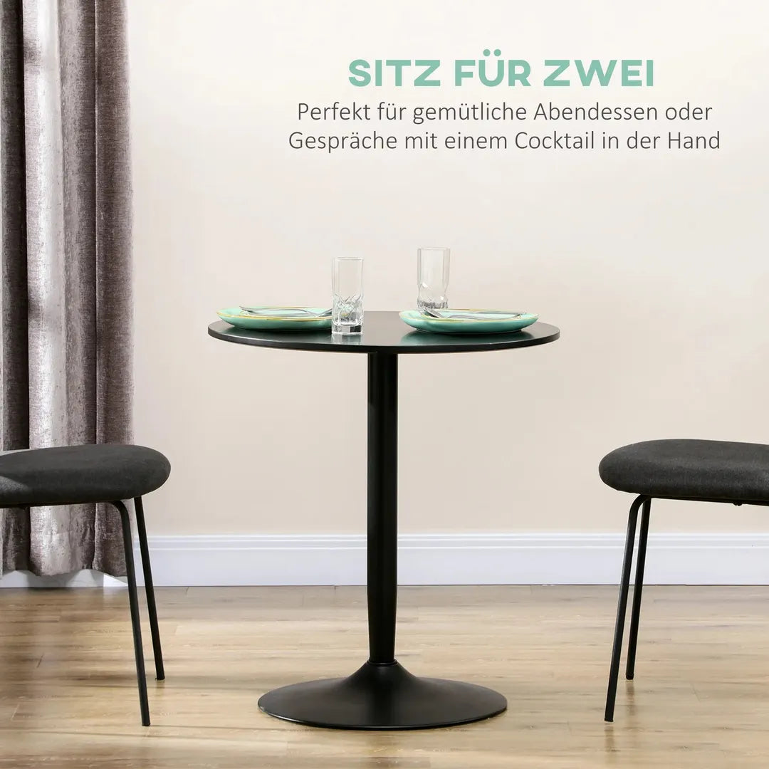 Eettafel voor 2 Personen – Rond Tafelblad Ø80 cm van MDF en Staal, Antislip, Wit, 75 cm Hoog