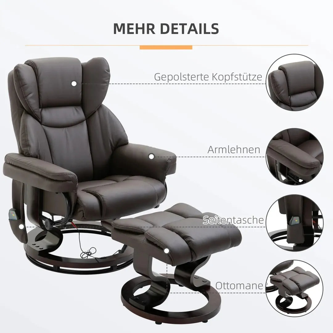 Relaxfauteuil met Massagefunctie en Voetenbank – Kunstleer Zwart – Verstelbaar 79 × 82 × 101 cm