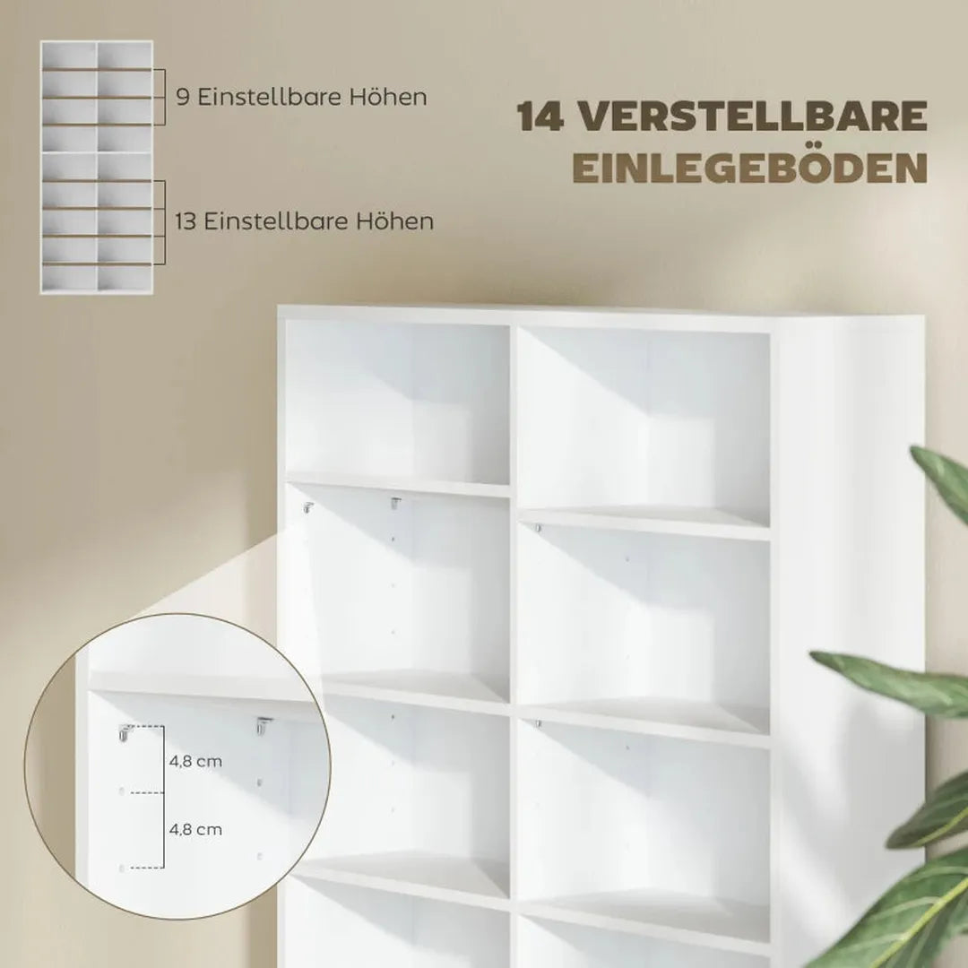 DVD-rek met 14 verstelbare planken – 18 vakken – 175 cm hoog – spaanplaat – wit