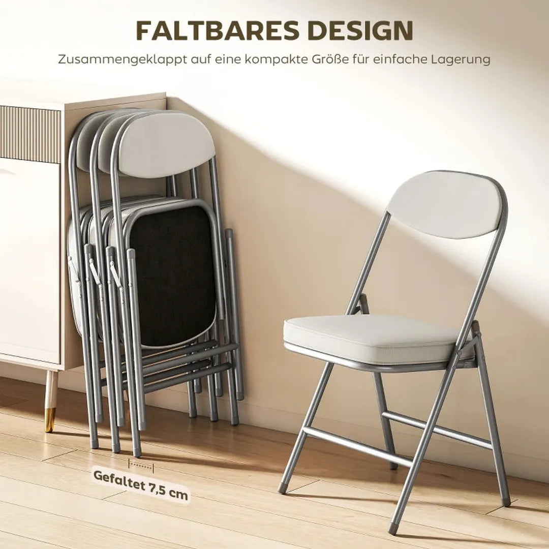 Set van 4 opvouwbare stoelen – corduroy bekleding – rugleuning – metalen frame – crème wit