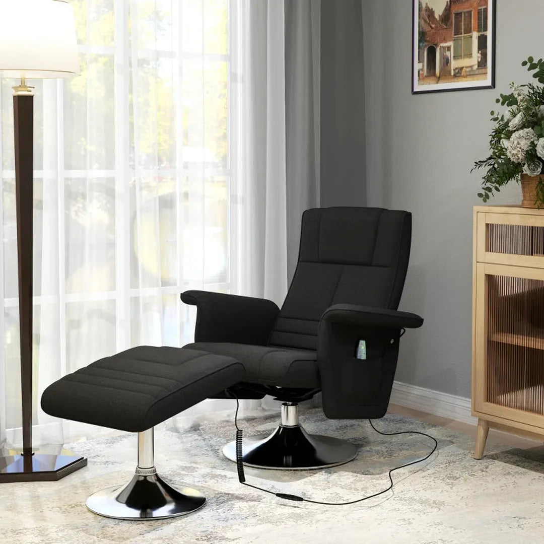 Fauteuil met Hocker – Verstelbare Rugleuning – Donkergrijs – 78 x 95 x 88 cm
