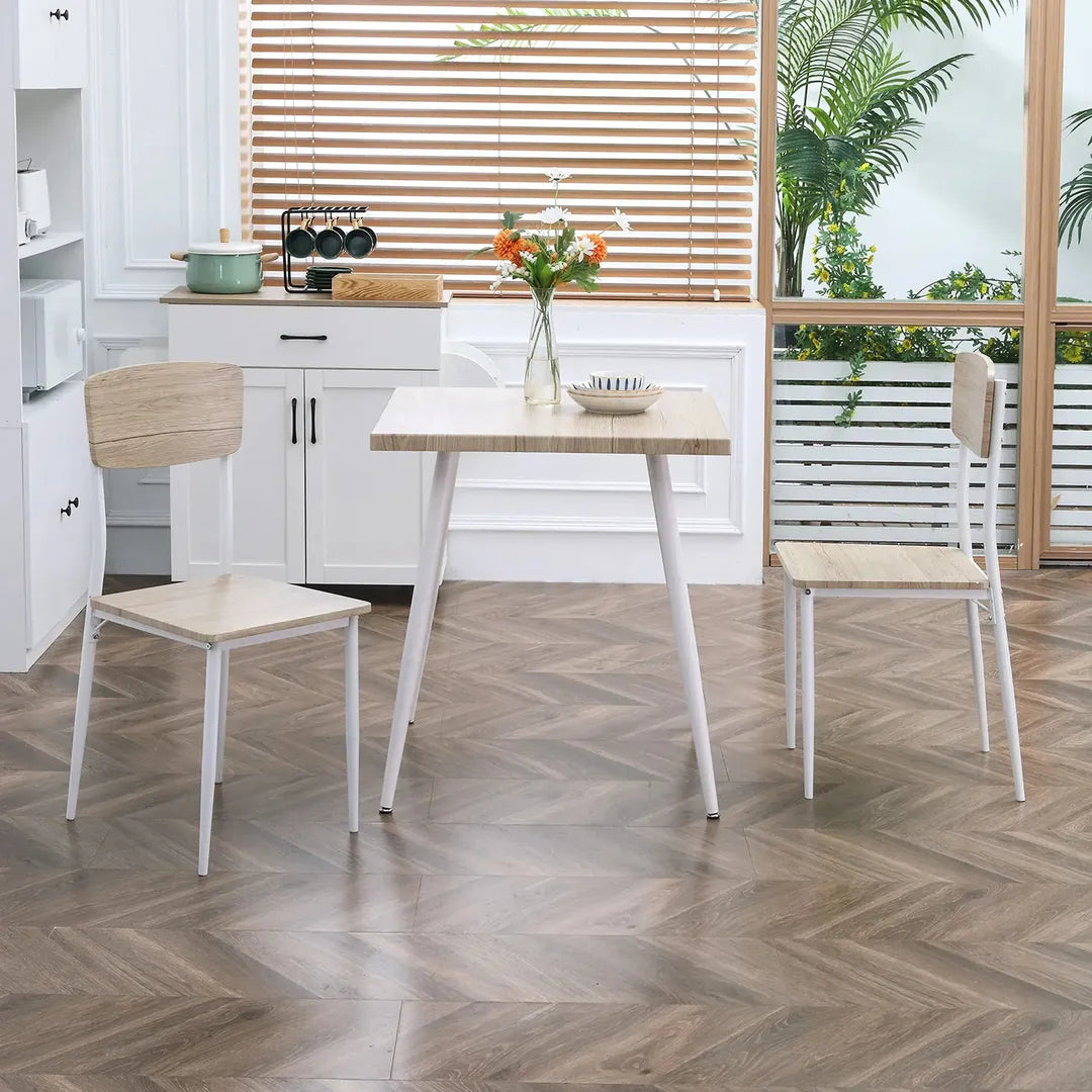 Eettafelset voor 2 Personen – 1 Tafel, 2 Stoelen van Grenenhout – Wit en Grijs
