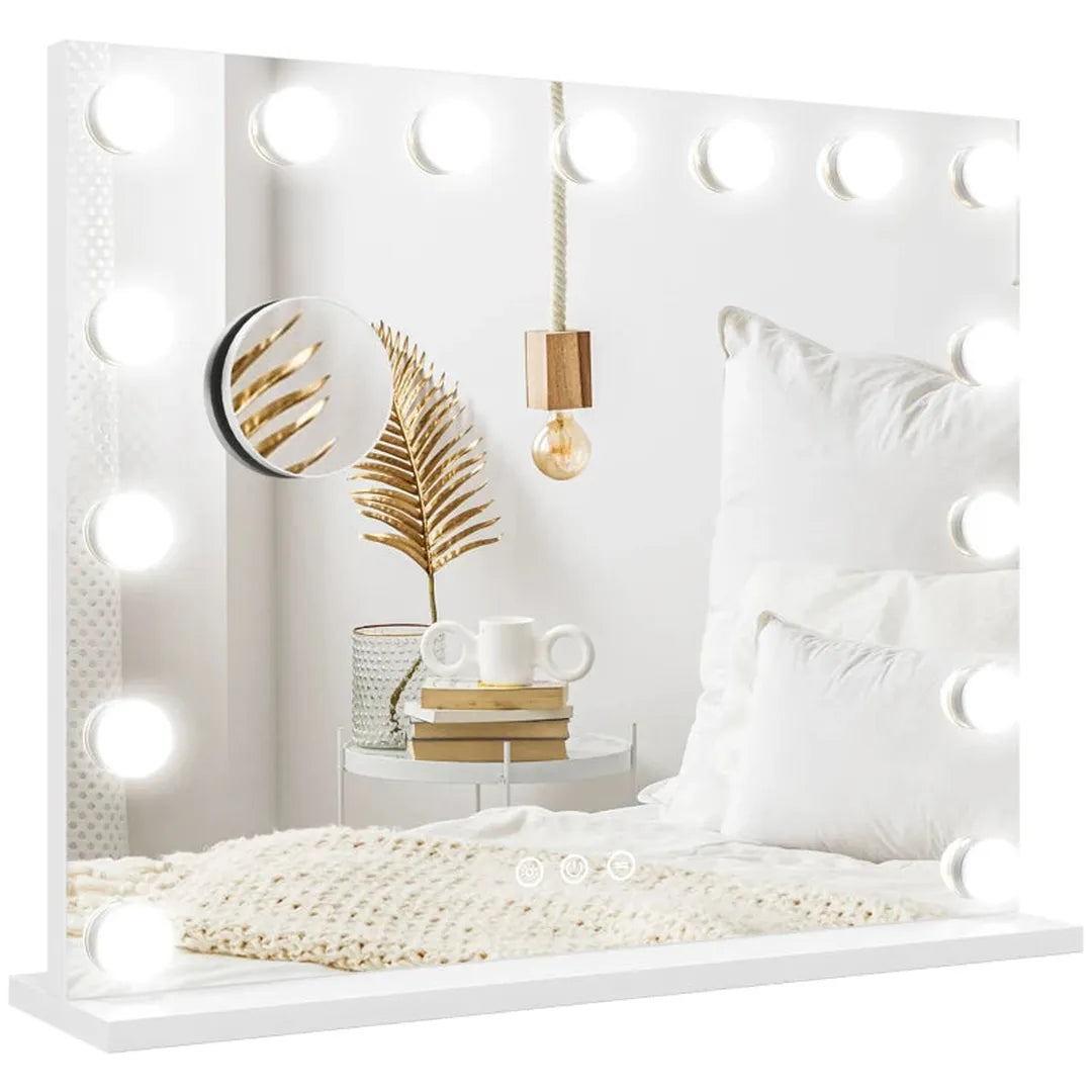 Make-up spiegel met LED-verlichting – 12 lampen met 3 lichtstanden – Hollywood stijl – Met USB-aansluiting – Wit
