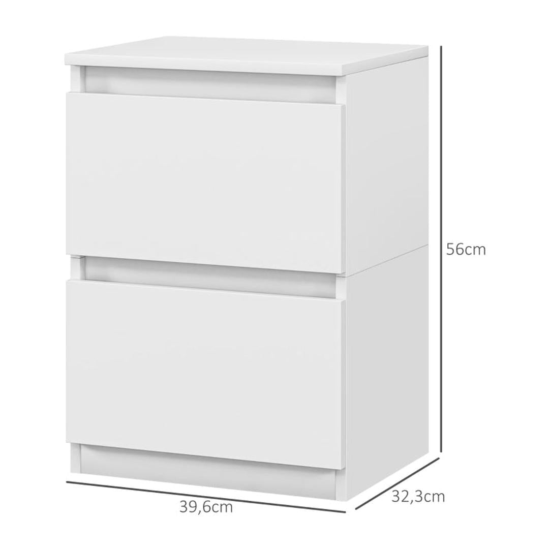 Nachtkastje met 2 lades – Bijzettafel met opbergruimte – Wit – Voor slaapkamer of woonkamer