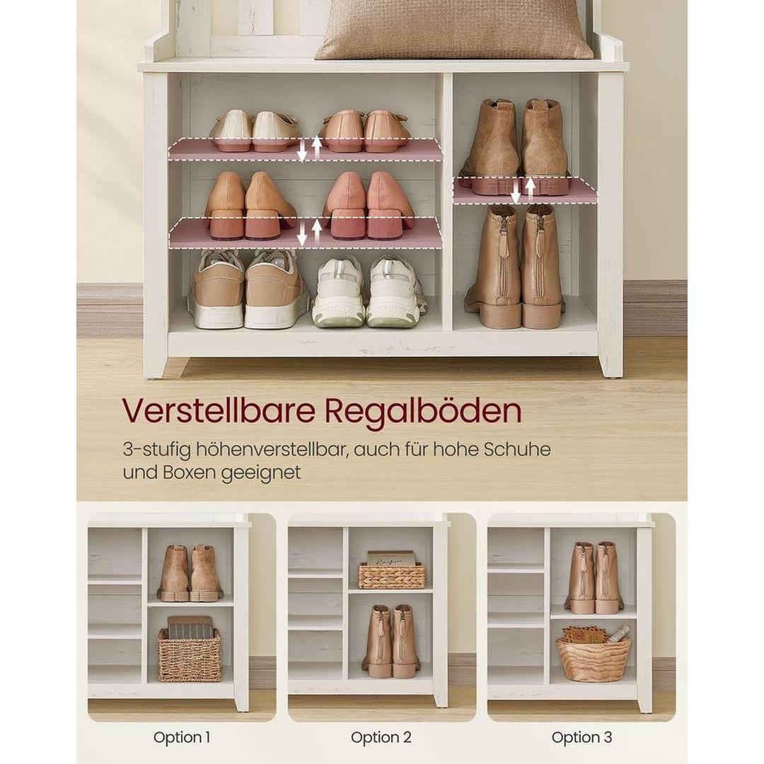 Kapstok met schoenenrek en bankje – 7 dubbele haken – verstelbare planken – industriële hal organizer