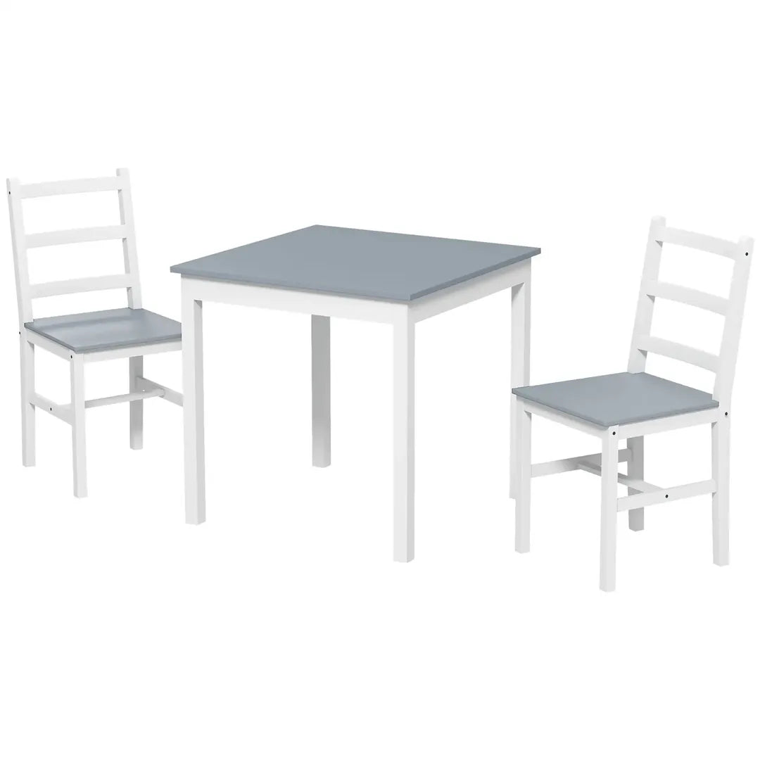 Eettafelset voor 2 Personen – 1 Tafel, 2 Stoelen van Grenenhout – Wit en Grijs