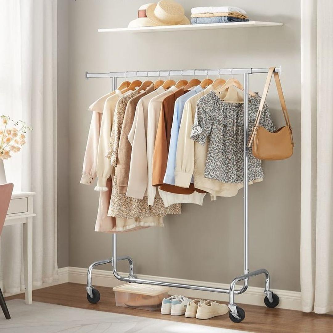 Kledingrek met uitschuifbare stang – verstelbaar kledingrek tot 130 kg draagvermogen – op wielen