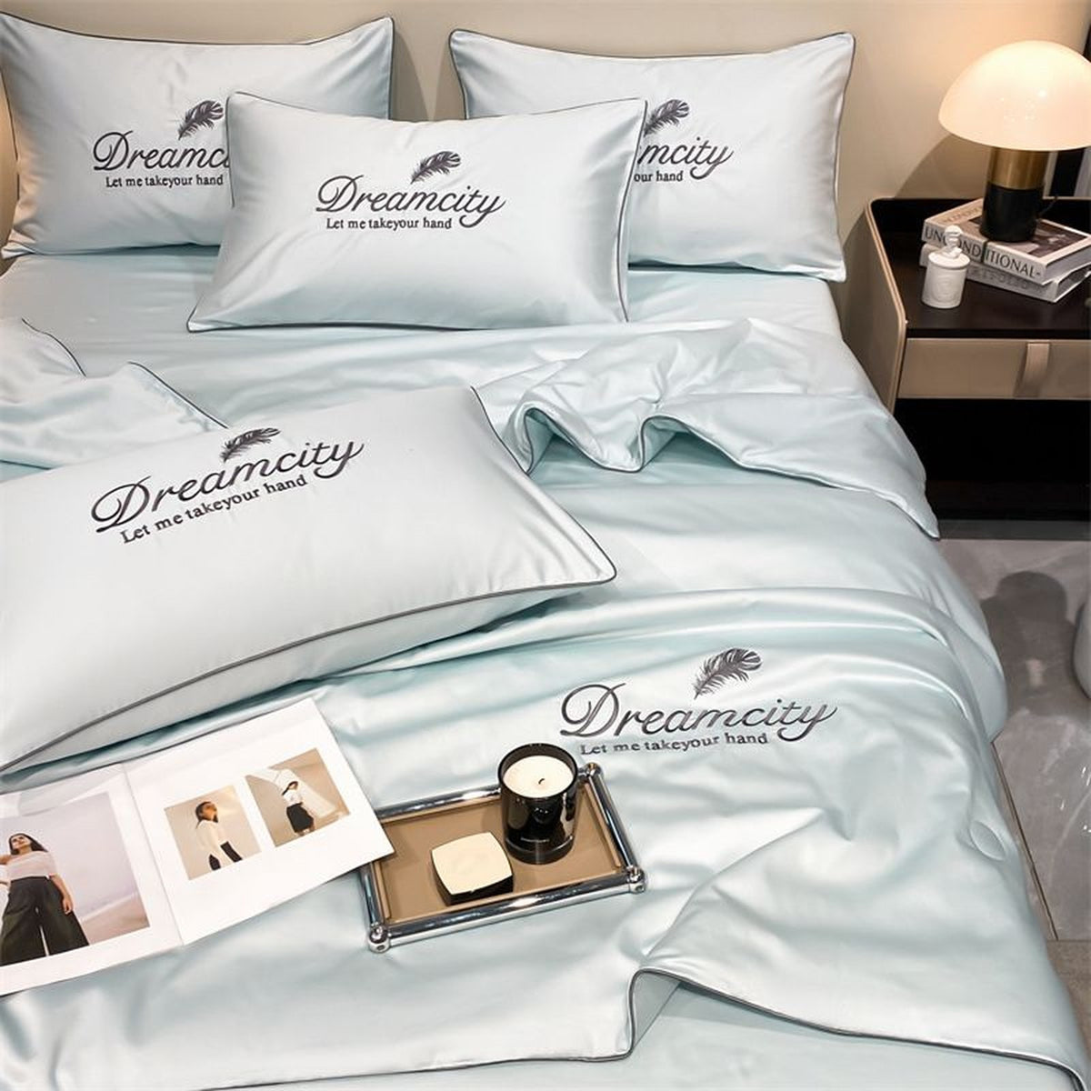 dekbed van polyestervezel – close-up