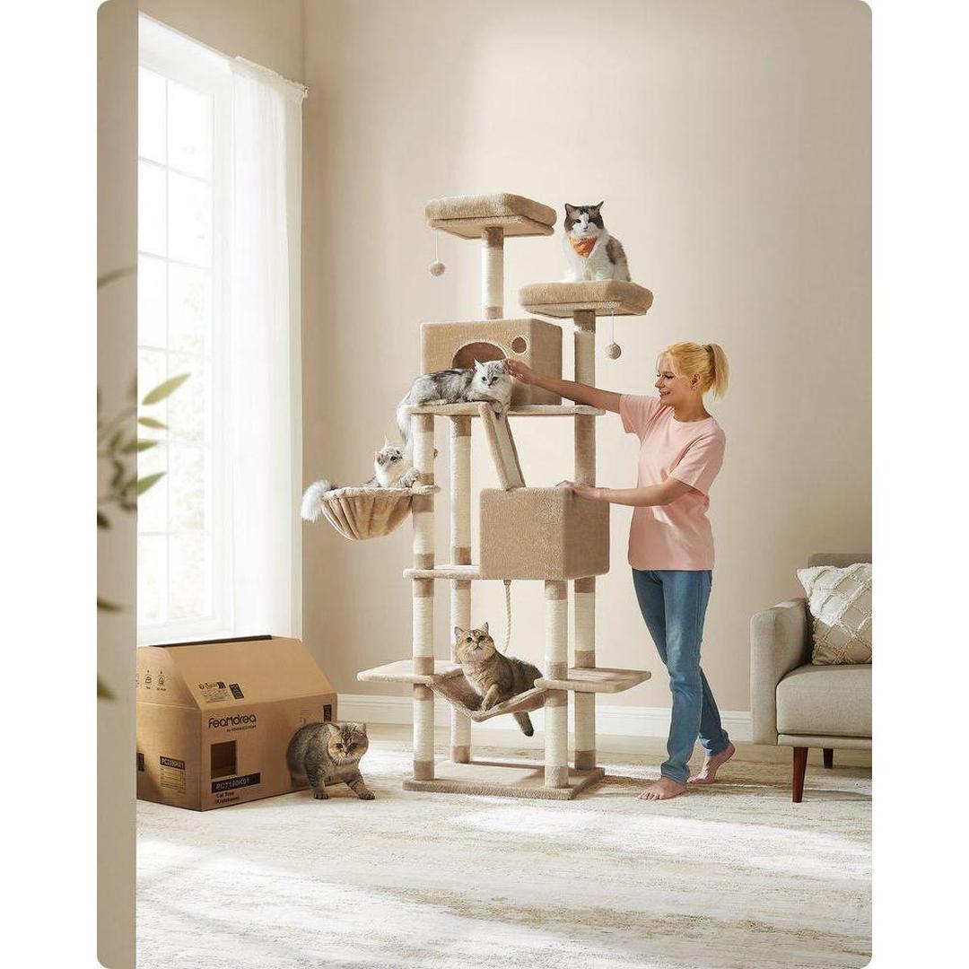 Krabpaal – 206 cm hoog – met ligplaatsen en speelzones voor katten