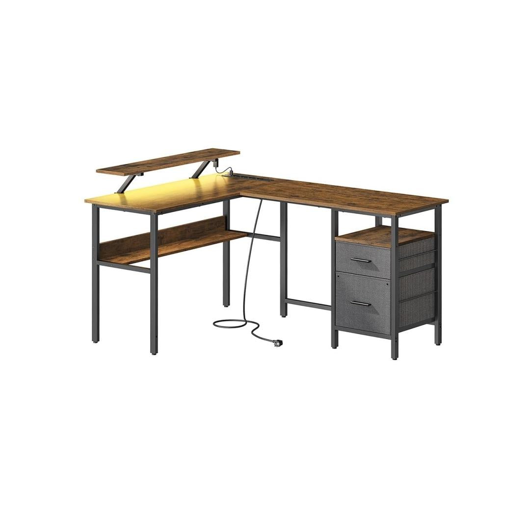 L-vormig hoekbureau met LED-verlichting en stopcontacten – gaming bureau met USB-poorten – modern design