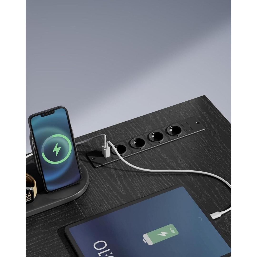 L-vormig hoekbureau met LED-verlichting en stopcontacten – gaming bureau met USB-poorten – modern design