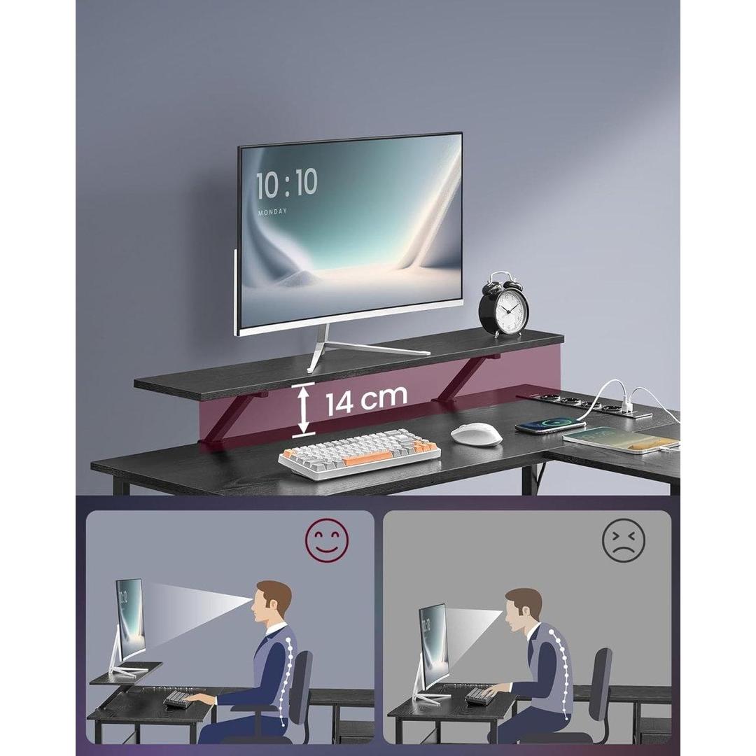 L-vormig hoekbureau met LED-verlichting en stopcontacten – gaming bureau met USB-poorten – modern design