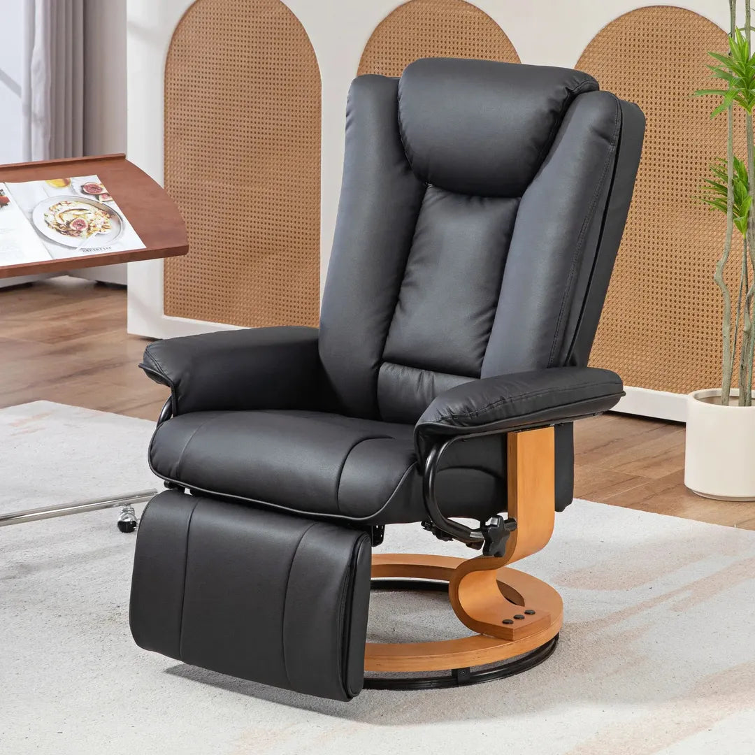 Relaxfauteuil met Ligfunctie – Draaibaar – Kunstleer Zwart – Stalen Frame – Max. 150 kg