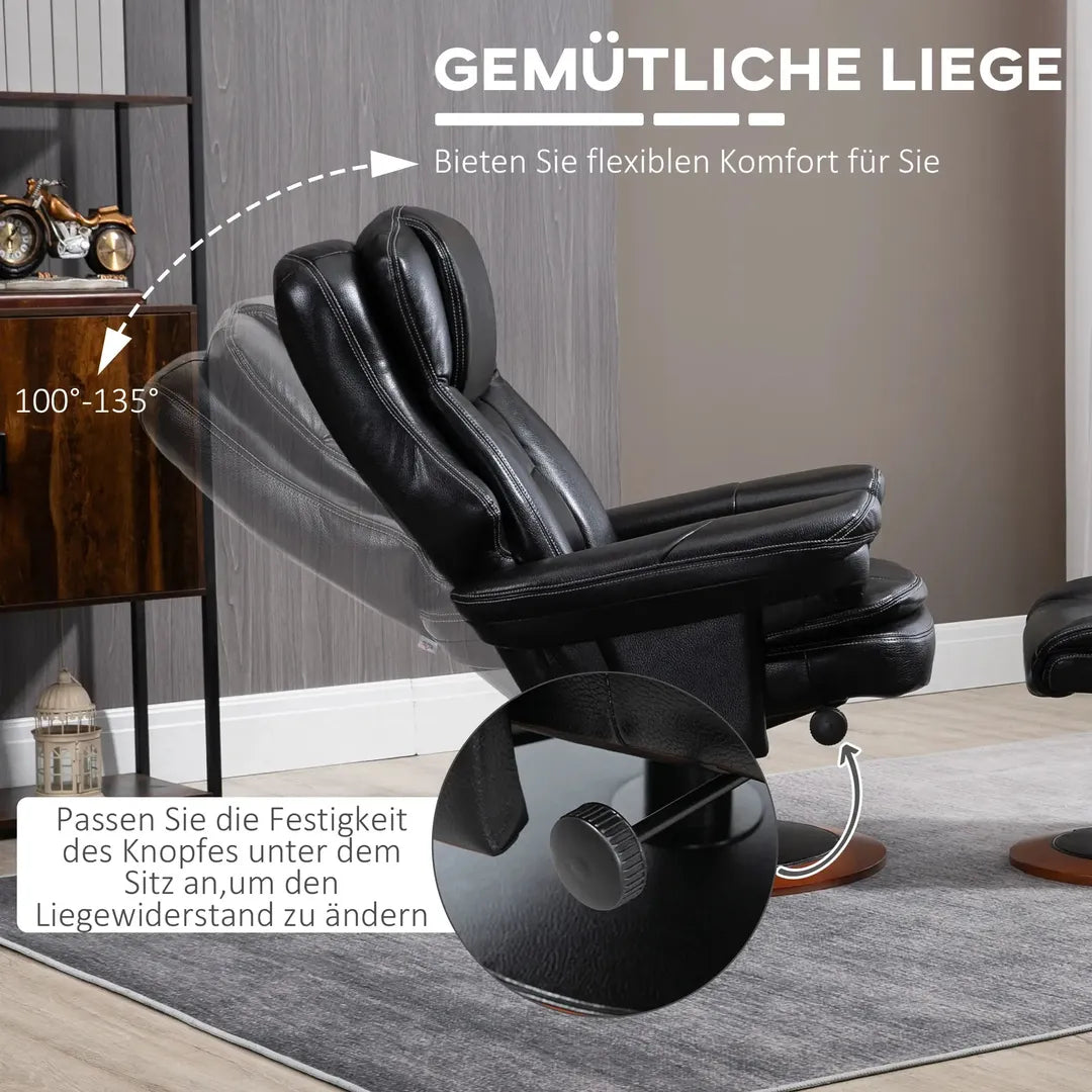 Relaxfauteuil met Ottoman – Draaiend en Verstelbaar Ligbed – Zwart en Bruin Kunstleer
