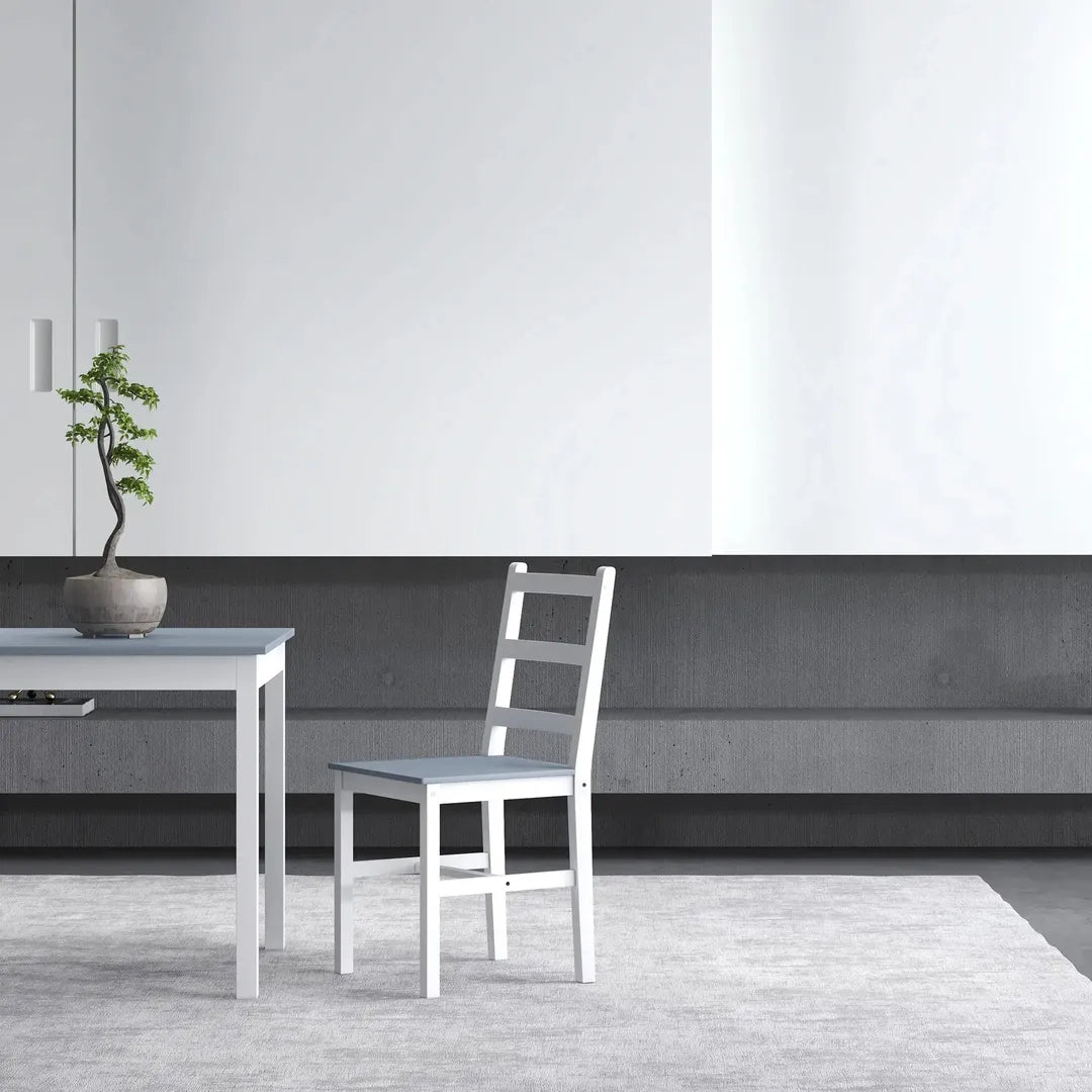 Eettafelset voor 2 Personen – 1 Tafel, 2 Stoelen van Grenenhout – Wit en Grijs