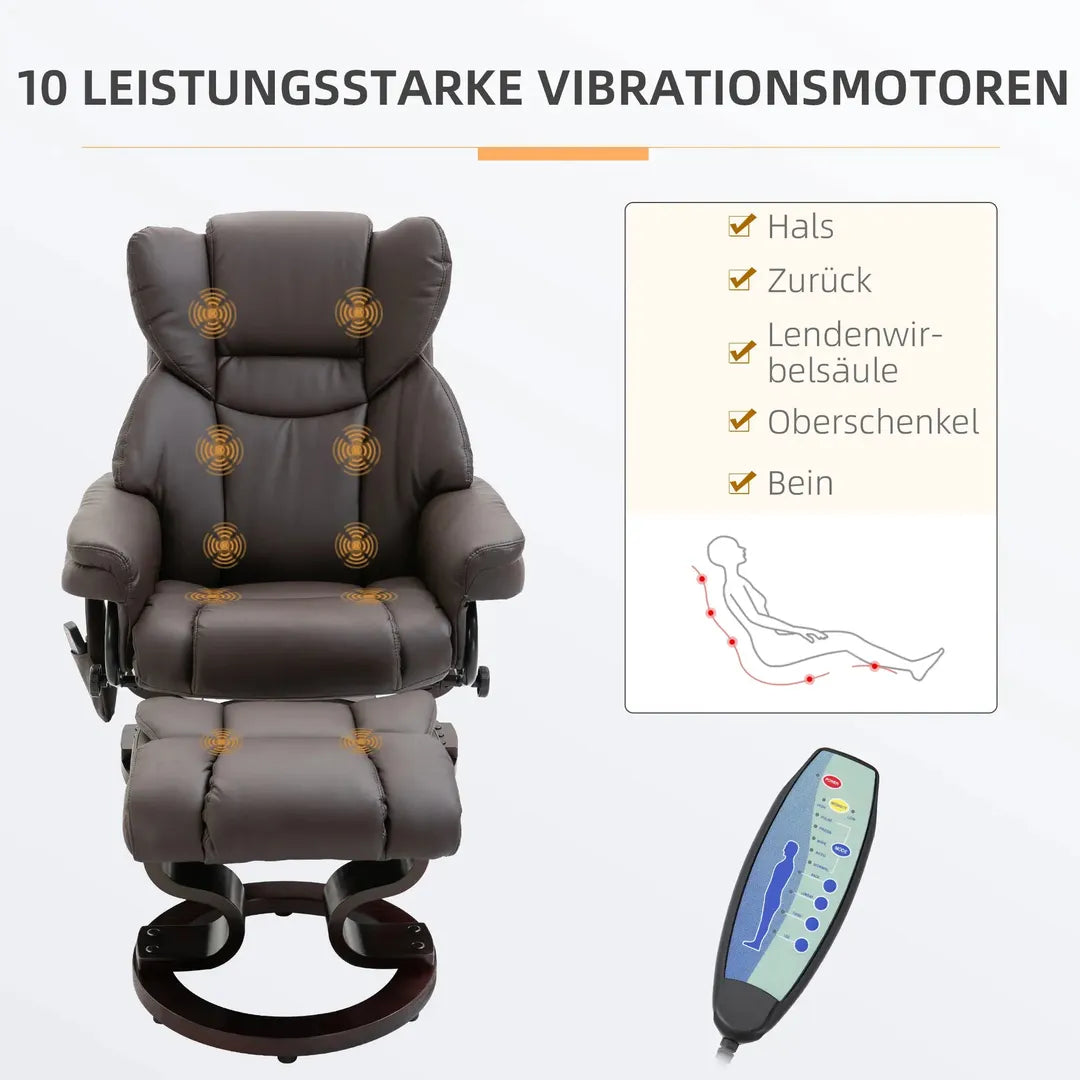 Relaxfauteuil met Massagefunctie en Voetenbank – Kunstleer Zwart – Verstelbaar 79 × 82 × 101 cm