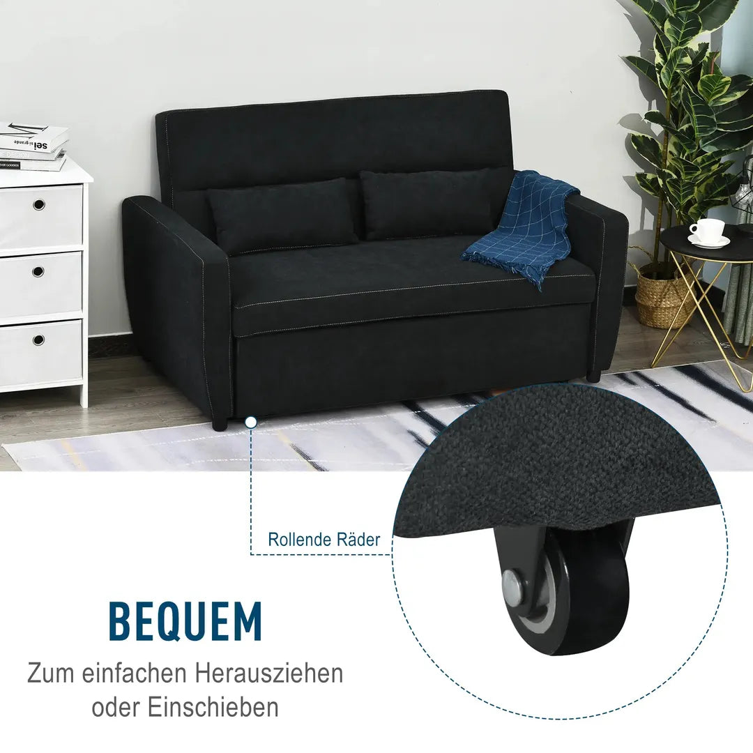 Slaapbank 2-Zits – Uitklapbaar – Houtframe – Donkergrijs – 155 × 90 × 88,5 cm – Max. 200 kg