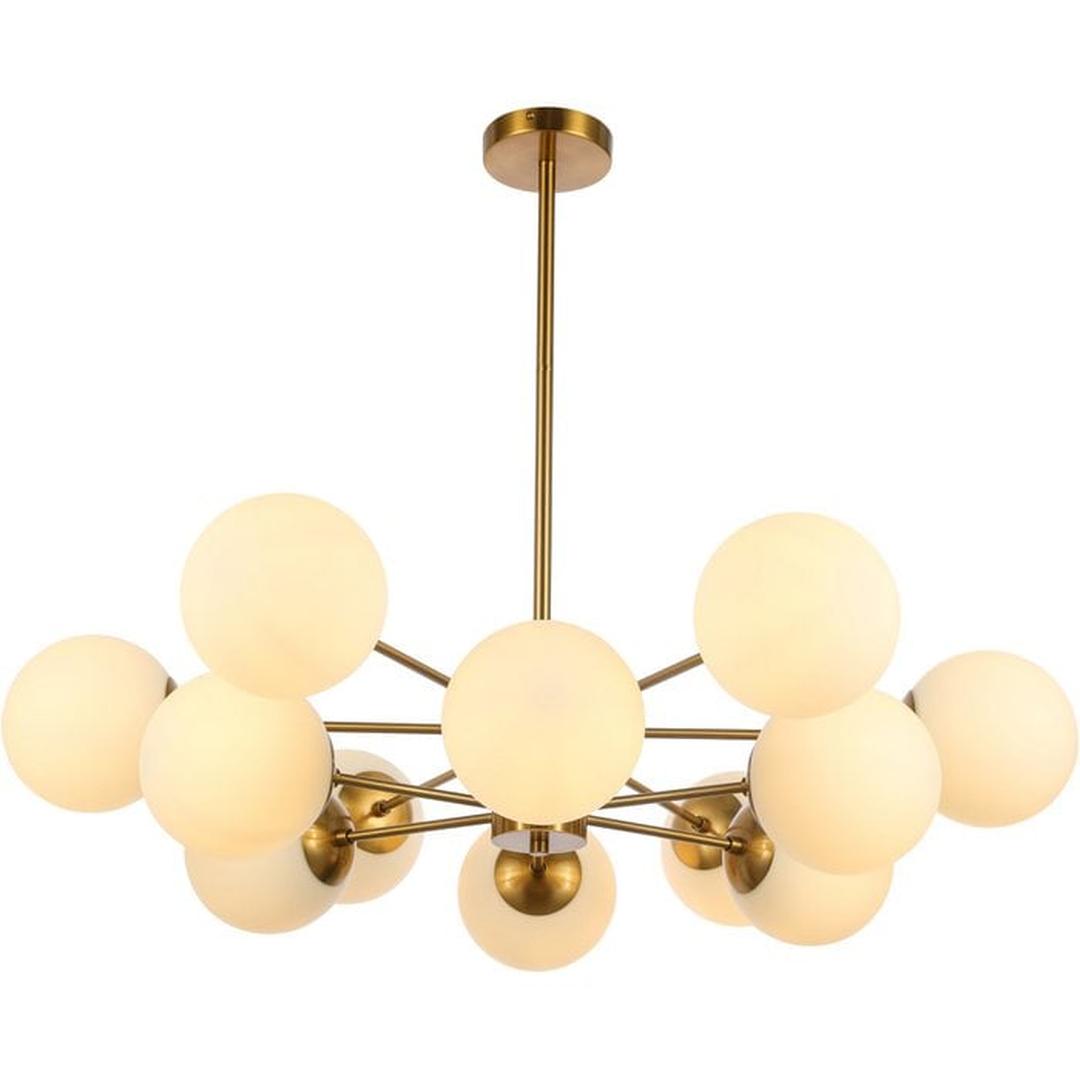 Hanglamp met 12 lichtpunten – kroonluchter met witte glazen kelken – metalen frame