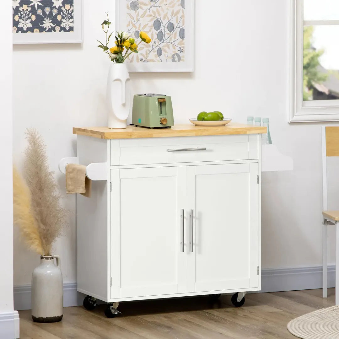 Keukentrolley met 1 Kruidenrek en 1 Handdoekhouder – 109 x 40 x 89 cm, Witte Servierwagen op Wielen