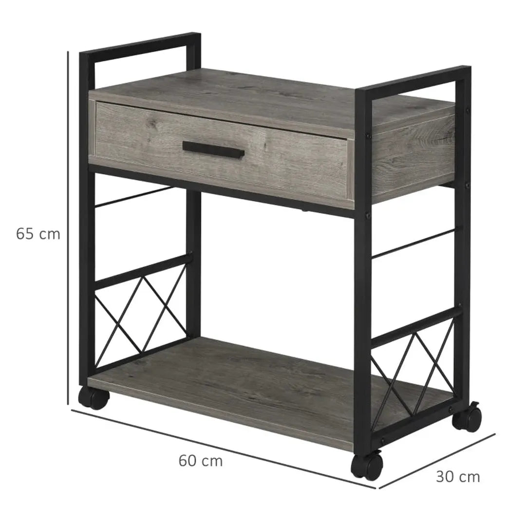 Keukenwagen met Lade en Legplank – Serveerwagen op Wielen van Spaanplaat – 60 × 30 × 65 cm – Naturel