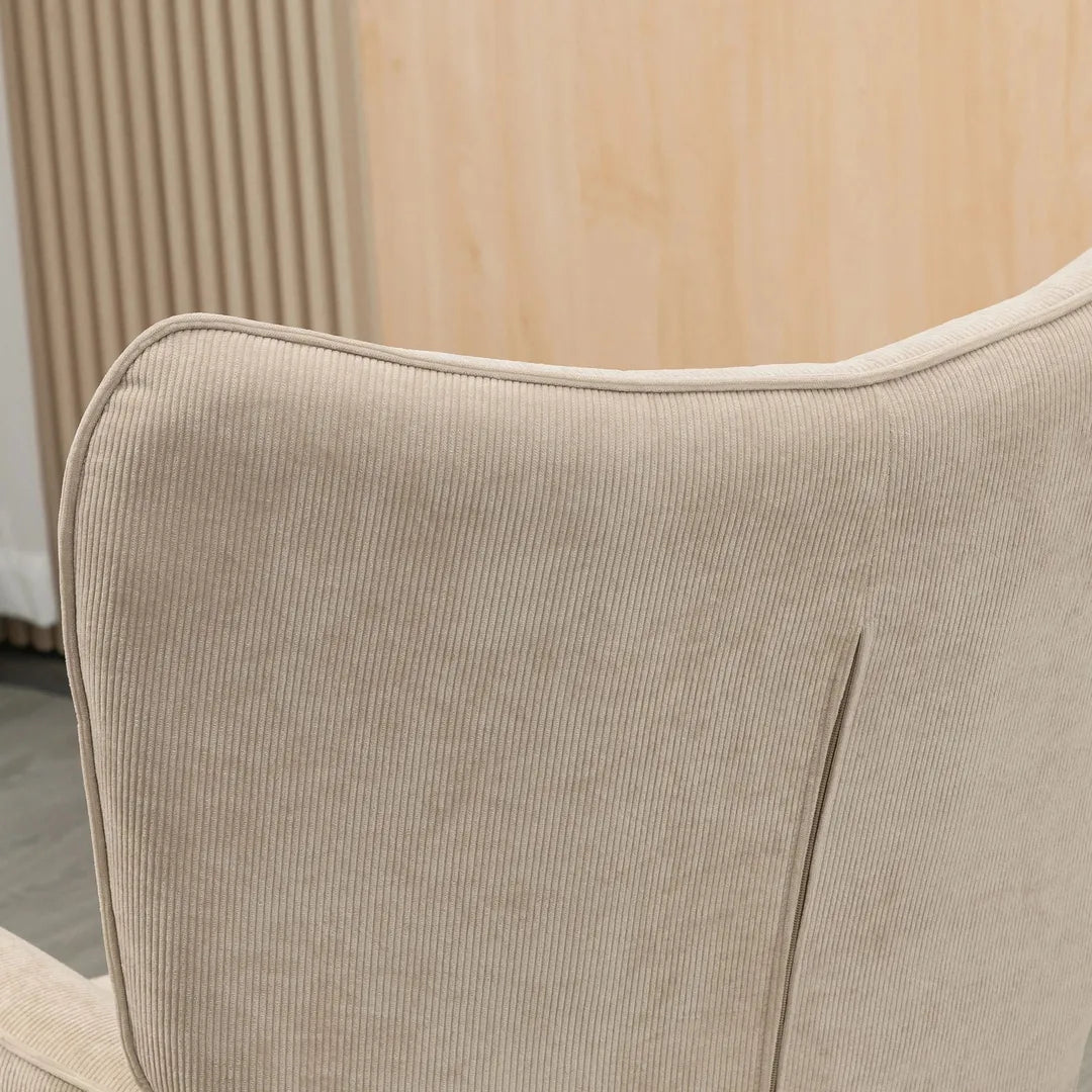 Fauteuil met Hocker – Relaxstoel in Cordstof met Armleuningen en Houten Poten, Grijs, voor Woonkamer