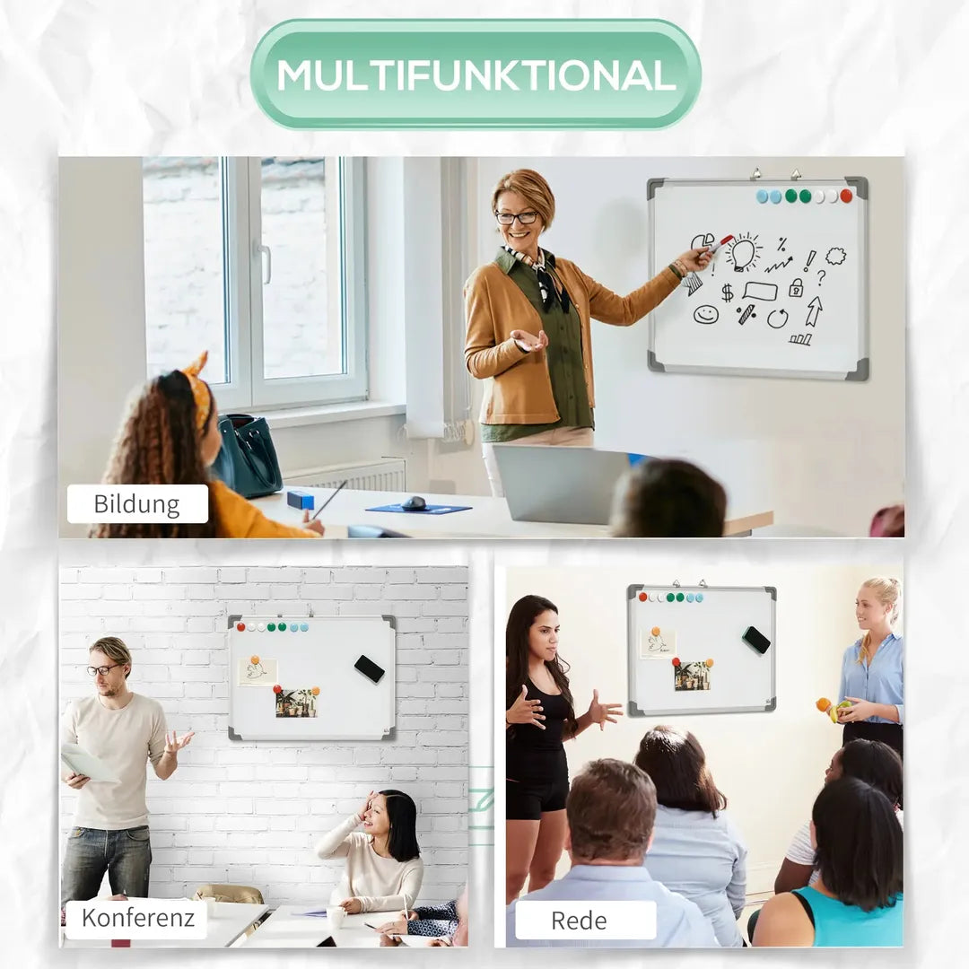 Whiteboard op standaard – magnetisch, draaibaar en verrijdbaar, inclusief markers en wisser, 120 × 90 cm