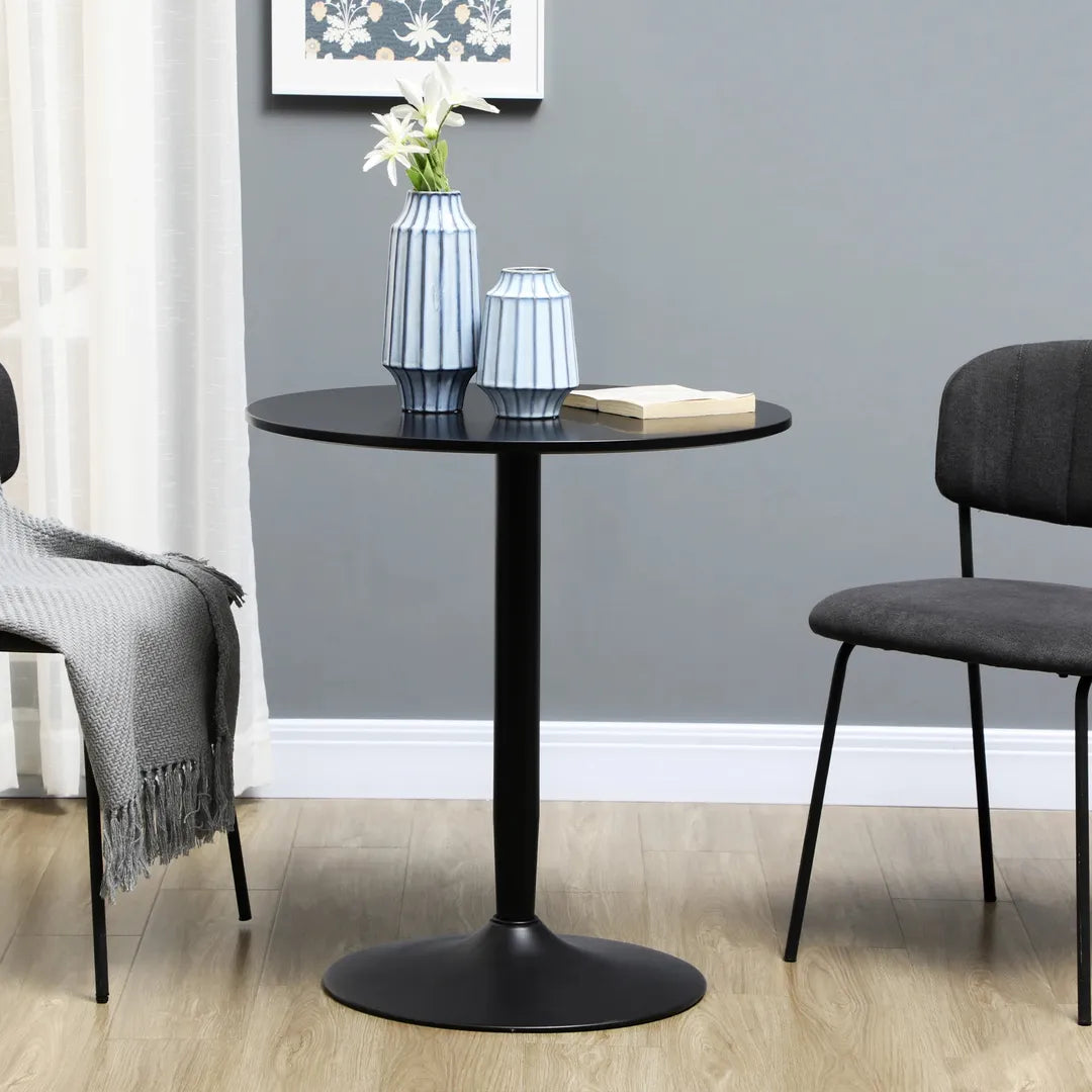 Eettafel voor 2 Personen – Rond Tafelblad Ø80 cm van MDF en Staal, Antislip, Wit, 75 cm Hoog