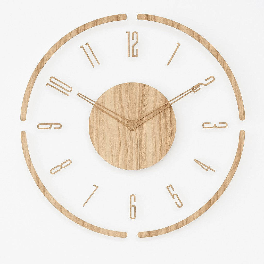 Marric wandklok van e0 quality hout – sustainable and free of harmful substances – close-up van het materiaal