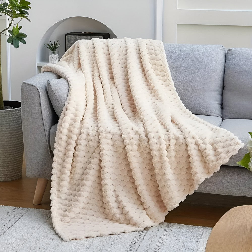 Meldra plaid in grijs van polyester – close-up van het materiaal