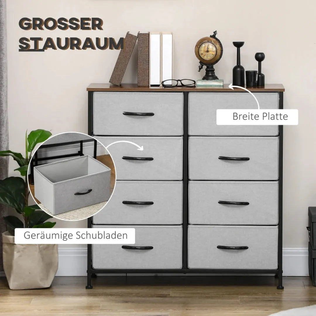 Dressoir met 6 lades – Opbergkast met stoffen schuiflades – 80x30x62,5 cm – Bruin, zwart en grijs