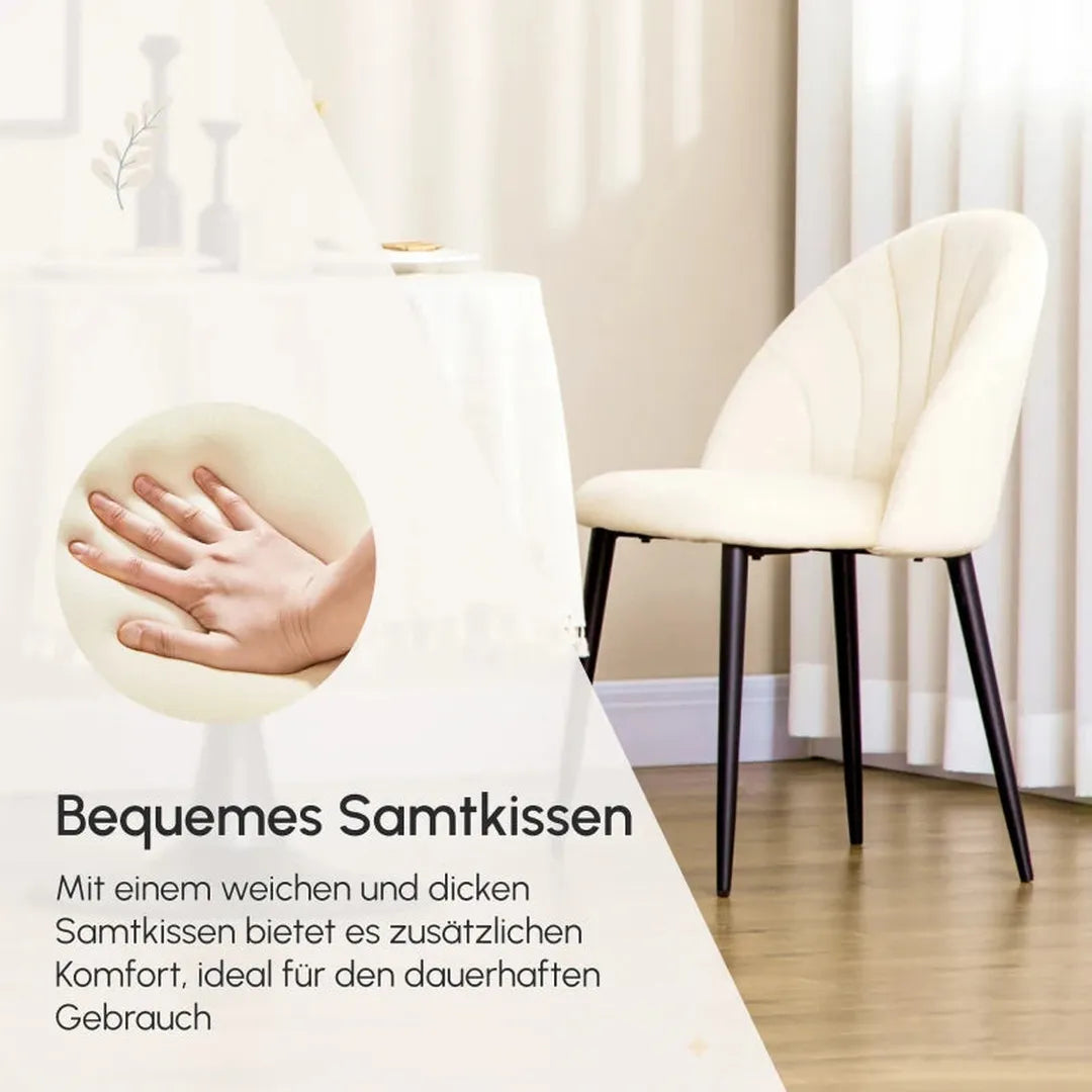 Eetkamerstoelen Set van 2 – Skandi Design – Zitting in Samtlook – Crème en Zwart – Houten Poten – Voor Keuken of Eetkamer