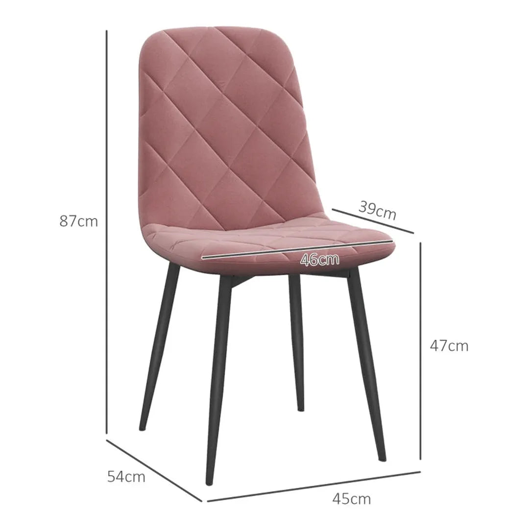 Set van 4 gestoffeerde keukenstoelen – hoge rugleuning – stalen poten – fluwelen stof
