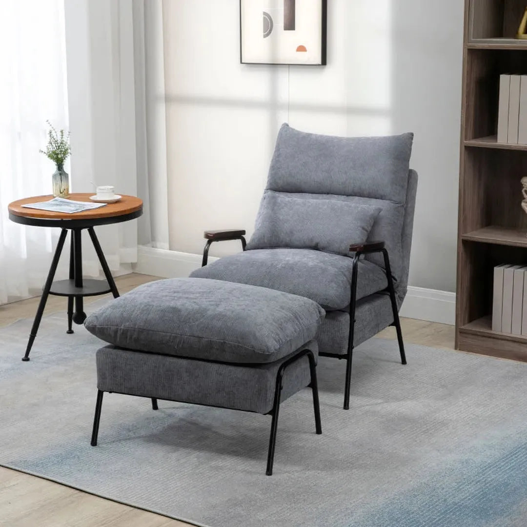 Fauteuil met voetenbank en kussen – stofbekleding – 68 x 91,5 x 88 cm