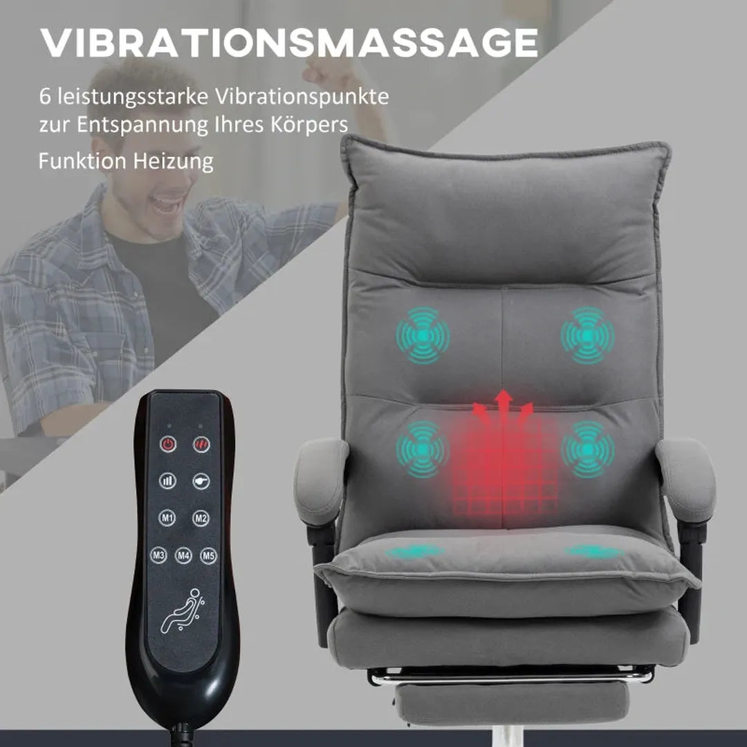 Bureaustoel met massage- en verwarmingsfunctie – met afstandsbediening, uitschuifbare voetensteun en kantelfunctie – zwart