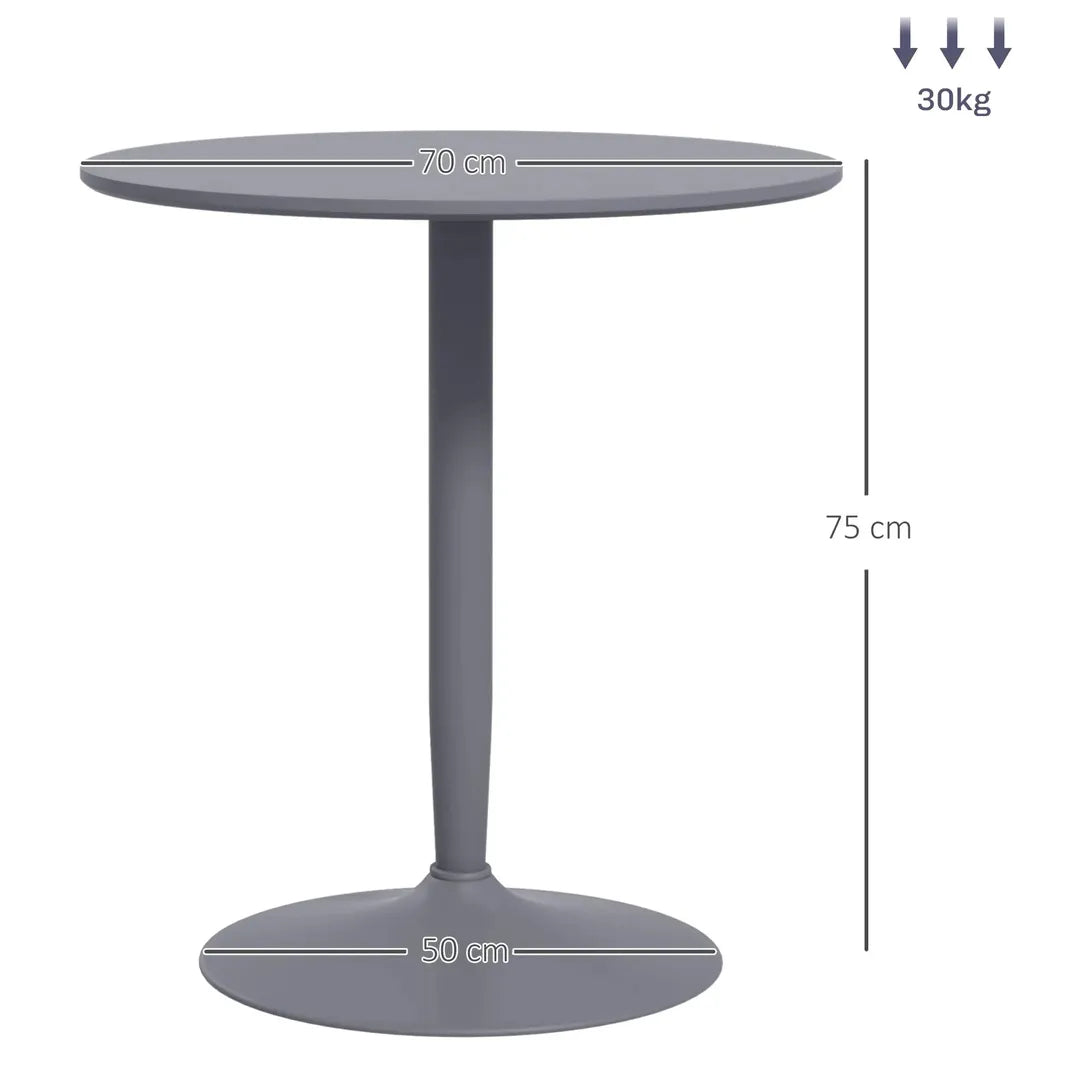Eettafel voor 2 Personen – Rond Tafelblad Ø80 cm van MDF en Staal, Antislip, Wit, 75 cm Hoog