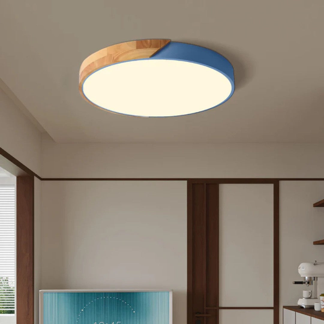 Naldra plafondlamp in roze van hout, acryl – detailfoto van de afwerking